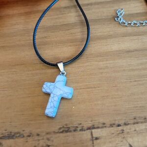 Faux Marble 1” Resin Cross Pendant Necklace, with 16” cord